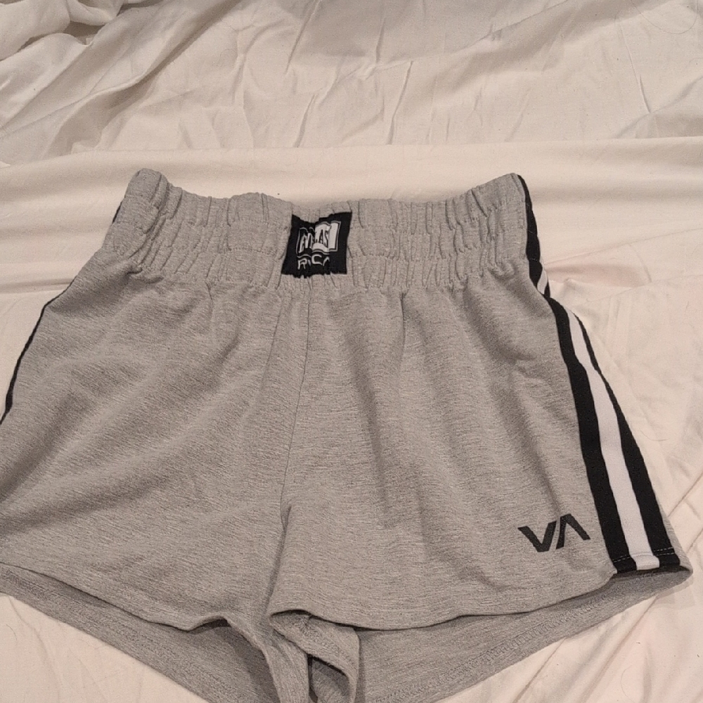 RVCA Women's Gray Athletic Shorts with Black Stripe